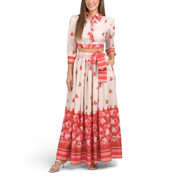 CQ BY CQ Beige/red Long Sleeve Top And Maxi Skirt Set - Picture 1 of 2